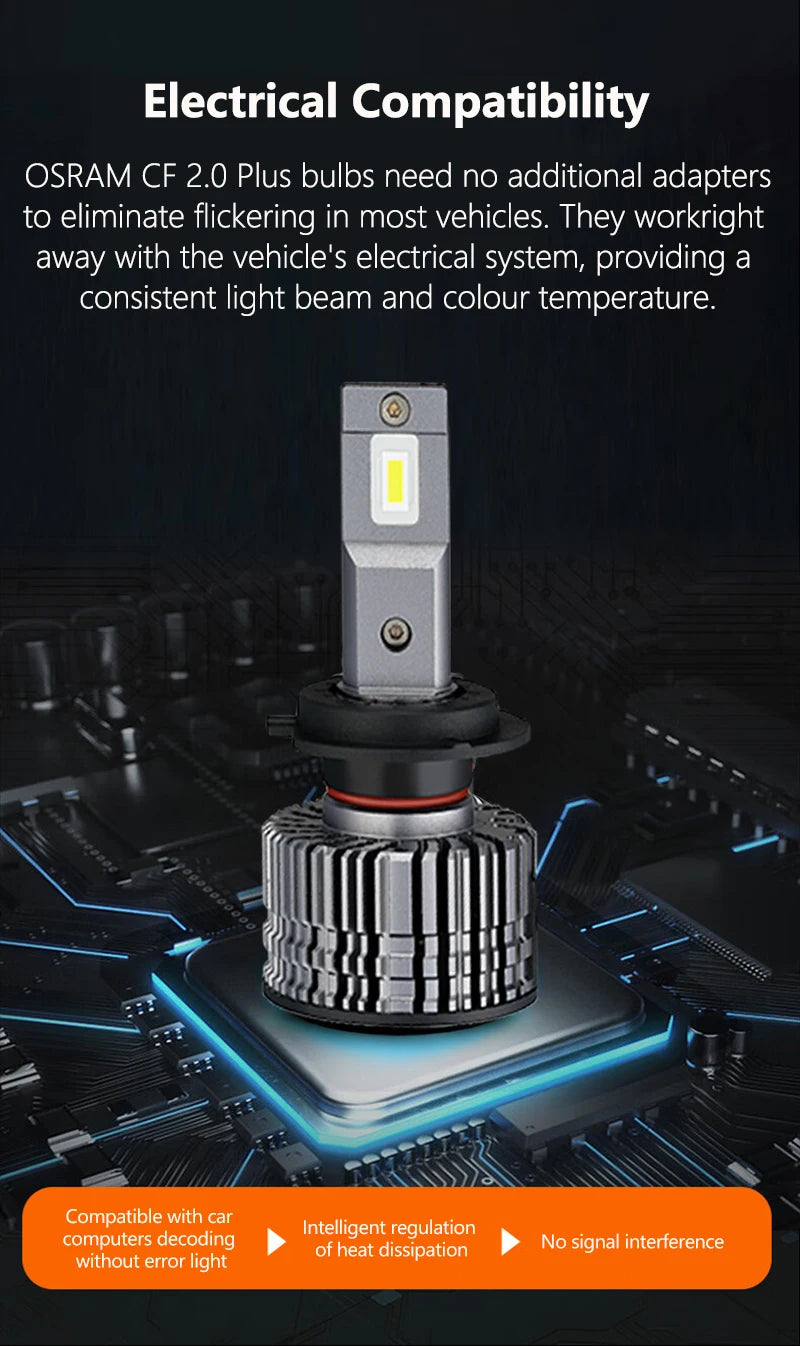 Lampade LED OSRAM H4 H7 H11 HIR2 HB3 LEDriving CF 2.0 Plus per Fari Auto, 80W 8000LM, Luminose H1 H8 H16 9005 9006 HB4, Luce Bianca 6000K