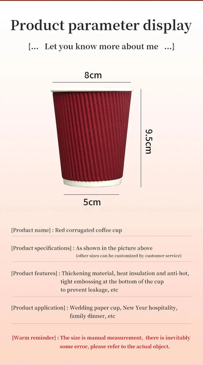 Tazze da caffè usa e getta ondulate rosse Tazze termoisolanti con cannuccia per bevande calde Ideale per feste di Natale Capodanno