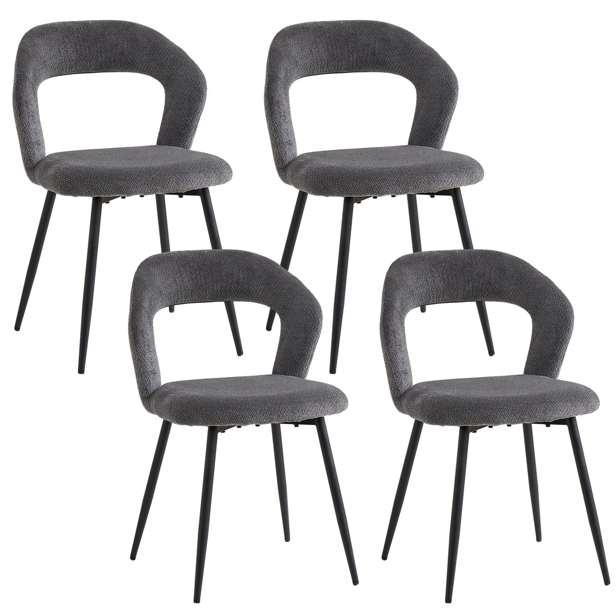 EGOONM Set di 4 Sedie da Pranzo Moderne con Schienale Cavo, Sedie Laterali Imbottite in Tessuto, Gambe in Metallo Nero, Sedie d'Accento per Cucina e Caffè