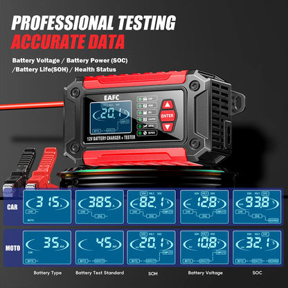Nuovo 2in1 Smart Caricabatteria per auto Tester del sistema Analizzatore batteria per auto moto per batterie al litio LiFePo4 al piombo acido AGM GEL