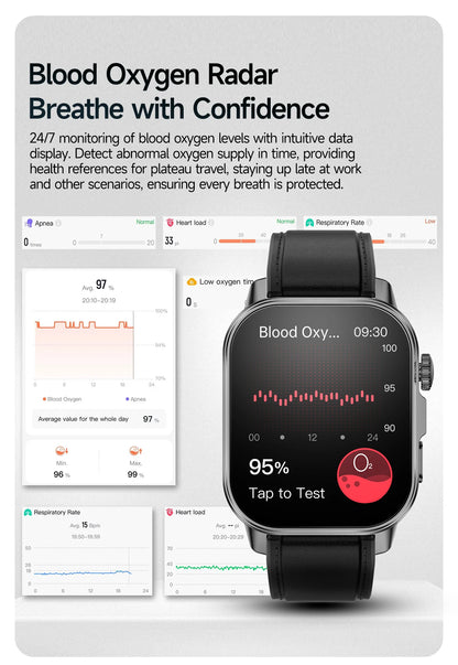 Nuovo Smartwatch per Uomo con Diagnosi ECG Accurata, Misurazione di Pressione Sanguigna, Ossigeno nel Sangue, Grasso nel Sangue, Acido Urico, Temperatura, Chiamate Bluetooth