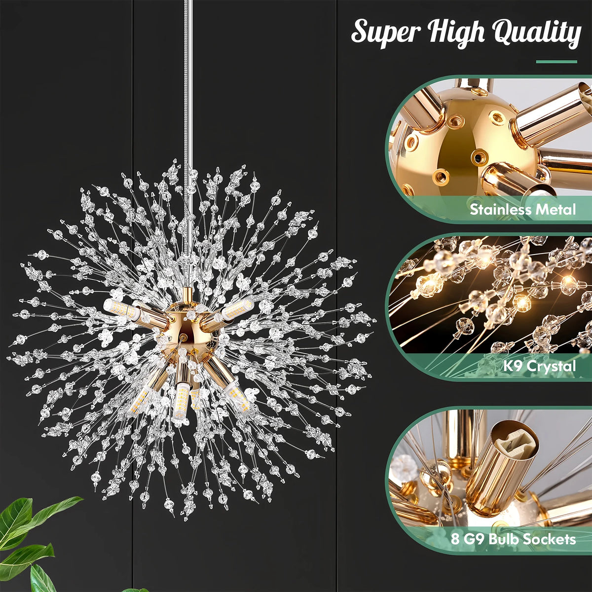Lampadario di Lusso IRALAN a Soffitto, Lampada a Sospensione in Cristallo a Forma di Soffione, Luce a 3 Colori, Lampade a LED per Tavolo da Pranzo e Soggiorno