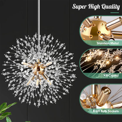 Lampadario di Lusso IRALAN a Soffitto, Lampada a Sospensione in Cristallo a Forma di Soffione, Luce a 3 Colori, Lampade a LED per Tavolo da Pranzo e Soggiorno