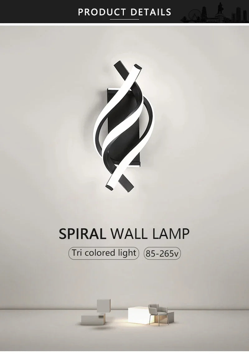 Lampada da parete moderna a LED Linea domestica Decorazione Lampada da parete Soggiorno Sfondo Muro Camera da letto Testiera Illuminazione bianca nera Lustro