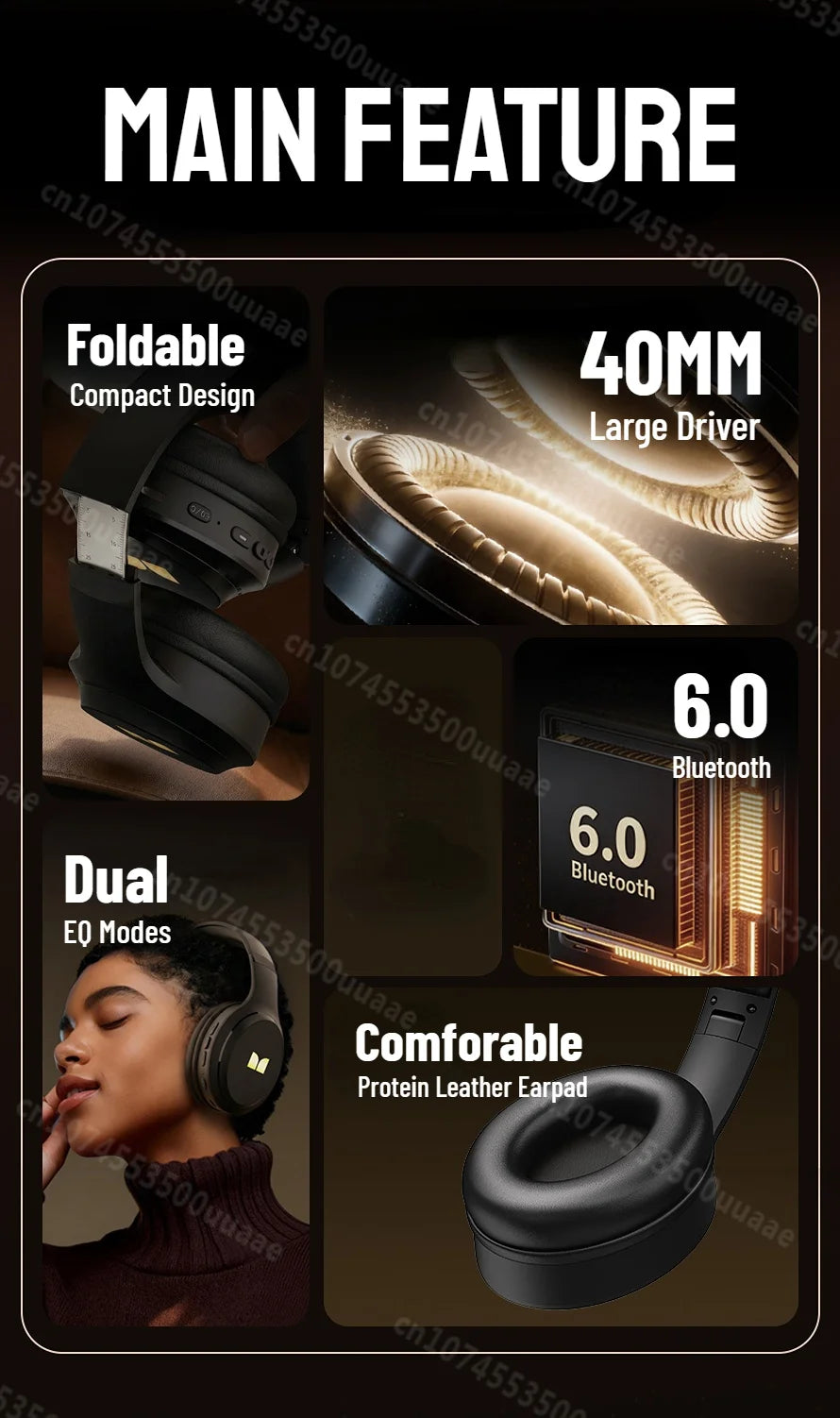 Cuffie Bluetooth 6.0 Monster N21 con Doppia Modalità EQ, Auricolari Stereo Immersivi, Pieghevoli Over-Ear, con Microfono, Cablate/Wireless