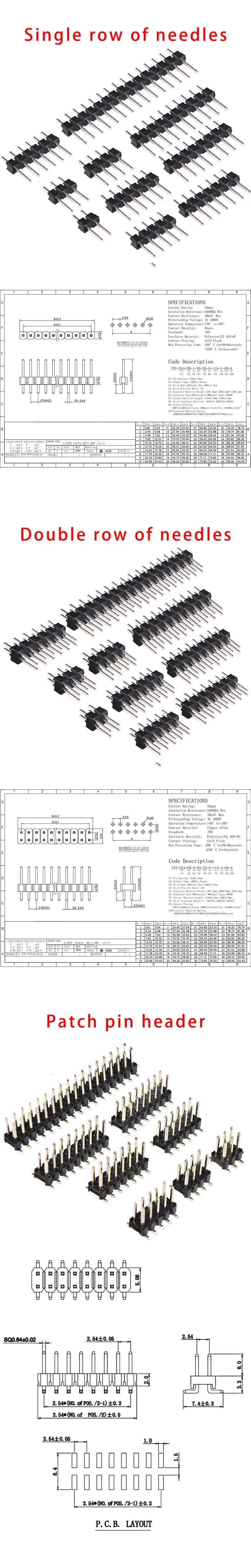 Connettore a pin singolo da 2,54 mm per scheda PCB con pin header da 2/3/4/5/6/8/10/12/20/40 pin per Arduino