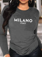 T-Shirt da Donna 100% Cotone Puro, Manica Lunga, Stampa MILANO ITALIA, Collo Tondo, Comoda e Casual per Primavera e Autunno