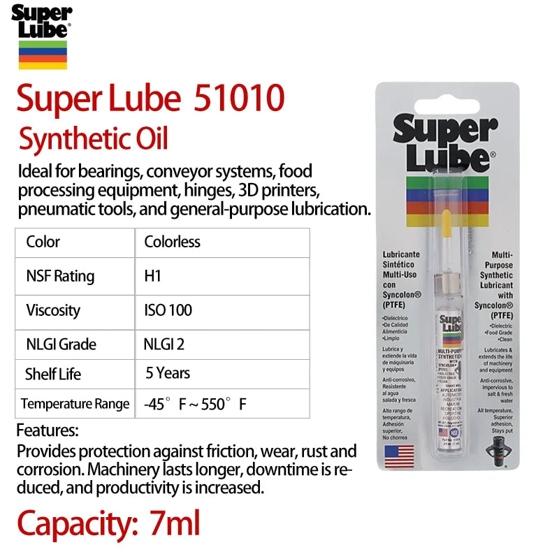 Super Lube 51010 Olio Sintetico PTFE Grado Alimentare Lubrificante per Stampanti 3D Macchine CNC Antiruggine Multiuso