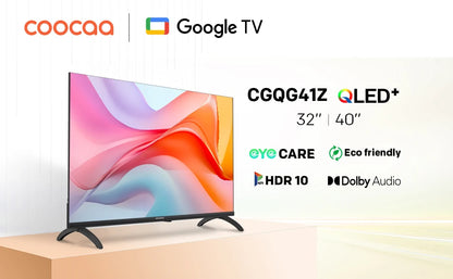 Coocaa Smart TV QLED da 32" – Google Cast integrato, 60Hz, HDR10 e HLG, Dolby Audio, Qyocare 5.0 Anti Luce Blu, senza sfarfallio, 2 porte HDMI e 2 porte USB, luminosità di 200 cd/m²