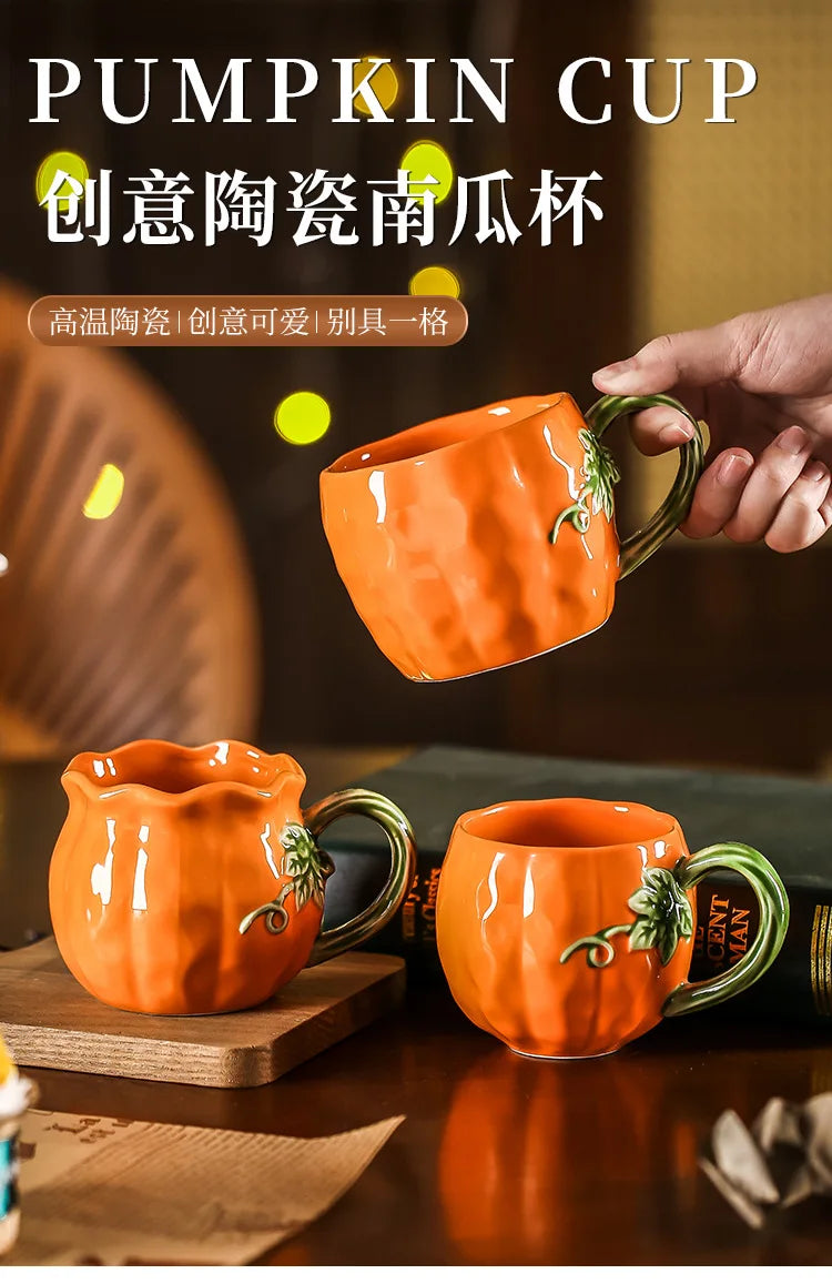 Tazza a Forma di Zucca Carina, Tazze Realistiche a Forma di Zucca, Stoviglie in Porcellana, Utensili per Bere, Tazze da Caffè, Tazze per il Tè Pomeridiano