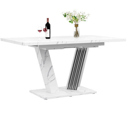 Tavolo Estraibile 120-160x80x76cm con Piano in Marmo, Tavolo da Pranzo con Piano Allungabile e Struttura a Farfalla per Cucina e Soggiorno
