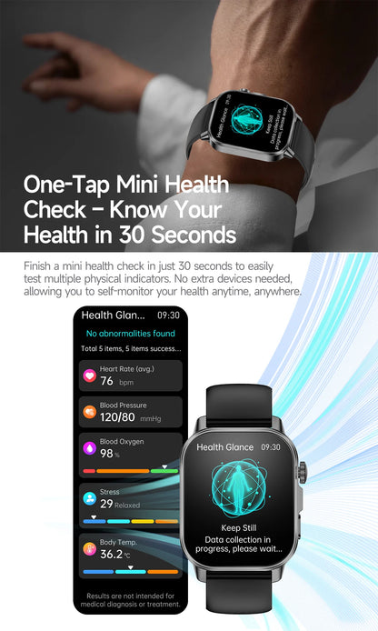 Nuovo Smartwatch per Uomo con Diagnosi ECG Accurata, Misurazione di Pressione Sanguigna, Ossigeno nel Sangue, Grasso nel Sangue, Acido Urico, Temperatura, Chiamate Bluetooth