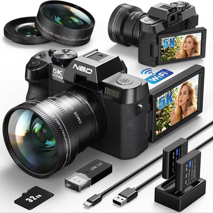 Videocamera Vlog NBD 64MP 5K con Zoom Digitale 16X, Schermo Ribaltabile da 3 Pollici, Microfono e Batteria a Lunga Durata per YouTube, Streaming Live, Selfie, Regalo per Ragazze