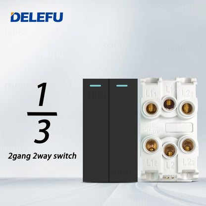 DELEFU Presa Italiana Fai-da-te con USB Tipo C, Interruttore Campanello, 45A 20A, per Tende, Telefono, CAT5, TV, HDMI, SAT, Nera