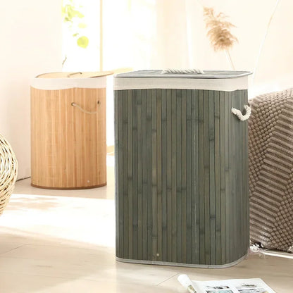 Cesto per Bucato Pieghevole di Grande Capacità, Contenitore in Bambù Rotondo per Organizzare Vestiti, Cesto Compatto per la Casa