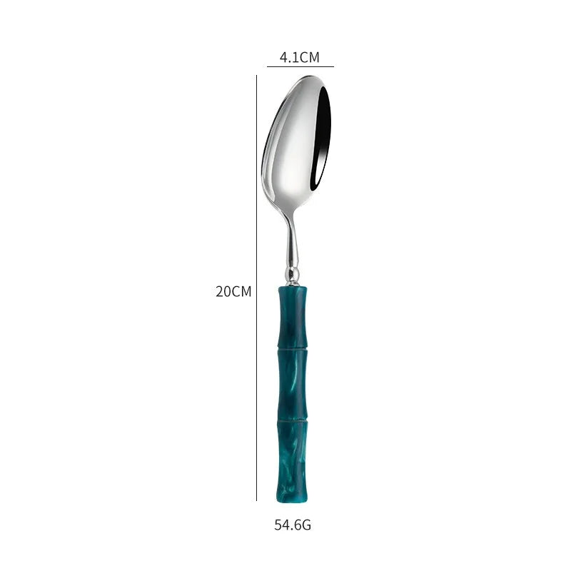 Nuovi posate in resina stile bambù 18/10 in acciaio inossidabile 304 posate classiche set di stoviglie argento blu verde crema trasporto di goccia