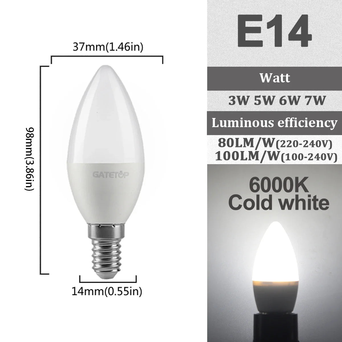5-12pcs E14 E27 Lampadina Led 220V 110V 3W 5W 6W 7W Illuminazione Calda 3000K 6000K Lampada a Candela Led Lampadario Luce per la Decorazione Domestica