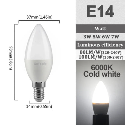 5-12pcs E14 E27 Lampadina Led 220V 110V 3W 5W 6W 7W Illuminazione Calda 3000K 6000K Lampada a Candela Led Lampadario Luce per la Decorazione Domestica