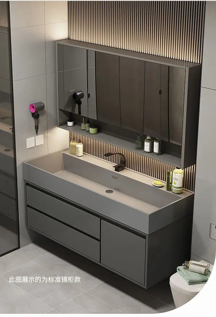 Combinazione di mobile lavabo e specchio da bagno in nano-roccia di lusso leggero