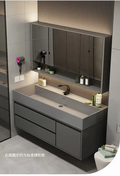 Combinazione di mobile lavabo e specchio da bagno in nano-roccia di lusso leggero