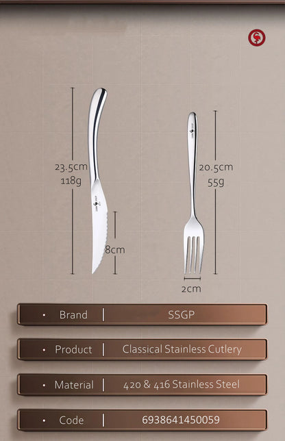 Set di Posate in Acciaio Inossidabile 316L Certificato LFGB, Forchetta Antibatterica al 99,9% e Coltello con Lama Ultra Affilata, Stoviglie per Banchetti