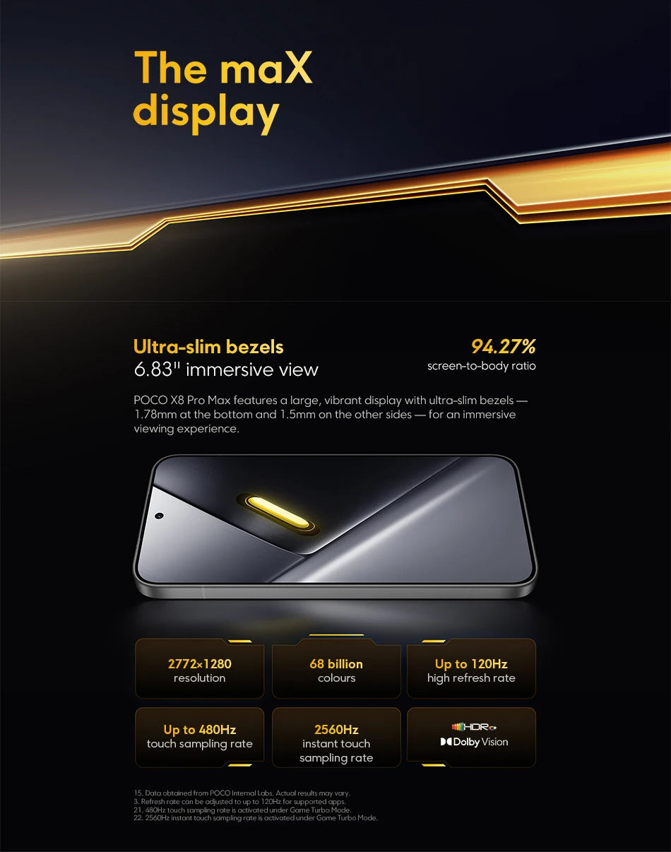 POCO X8 Pro Max 5G Versione Globale Smartphone NFC, Batteria da 8500mAh, Dimensity 9500s, Display AMOLED 1.5K 120Hz da 6.83''