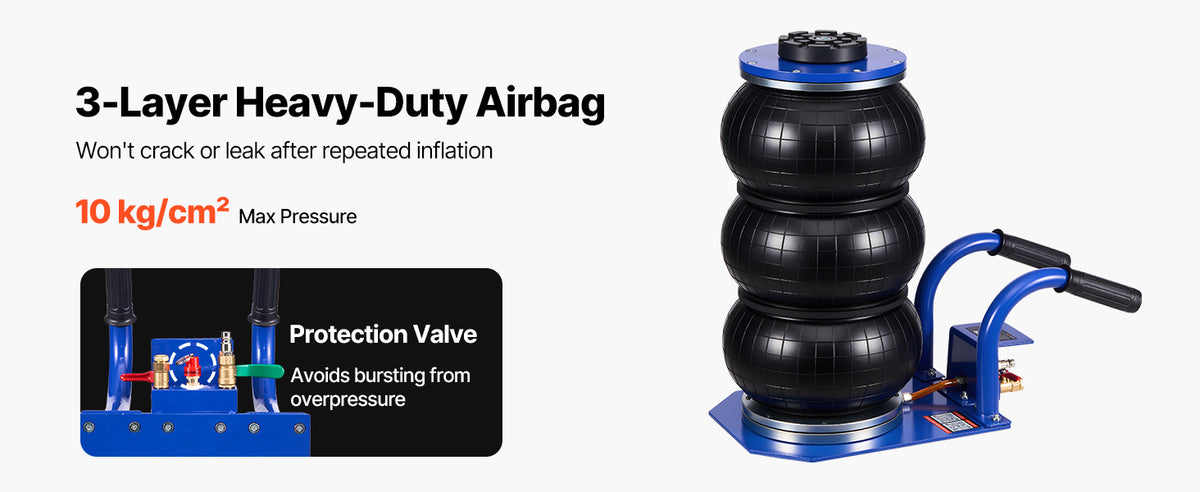 SucceBuy Martinetto pneumatico a tripla borsa, capacità di 3 tonnellate/6600 libbre, jack per auto pneumatici portatili, resistenti e sollevataggio rapido per la riparazione di auto da garage