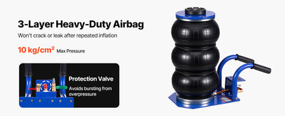 SucceBuy Martinetto pneumatico a tripla borsa, capacità di 3 tonnellate/6600 libbre, jack per auto pneumatici portatili, resistenti e sollevataggio rapido per la riparazione di auto da garage