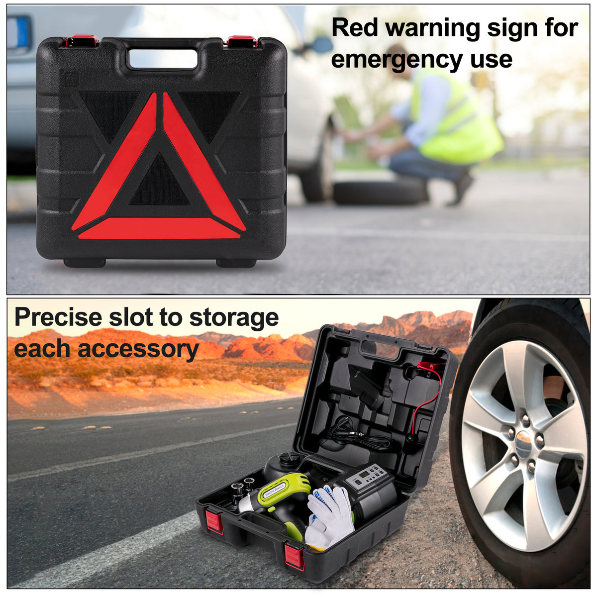 SucceBuy 5T 12V Kit cric per auto elettrica + avvitatore a percussione Luce a LED Martinetto idraulico portatile 13,5-36 CM Strumento di riparazione auto per sollevamento pneumatici
