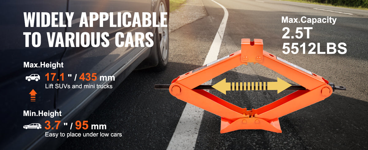 SucceBuy Scissor Jack 2.5 Ton Scissor Car Jack 3.7 "-17.1" Gamma di sollevamento Scissor Lift Jack Portatile Pneumatico per Auto Camion SUV