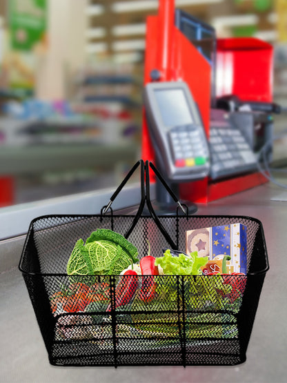 VEVOR Cestini Spesa con Manici, Cestino Spesa in Metallo Nero, Cestino Spesa Portatile in Filo, Set Cestini Spesa in Rete Metallica Nera per Supermercati, Spesa Negozi al Dettaglio, Nero 12 Pezzi